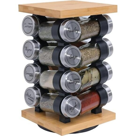 Rotating spice rack with 16 jars pre filled spices countertop organizer carousel - Picture 8 of 8